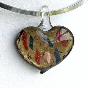 Artisan Dichroic Glass Heart Pendant on choker